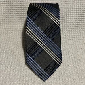 Express Tie - Grey with Blue & White Stripes - EUC
